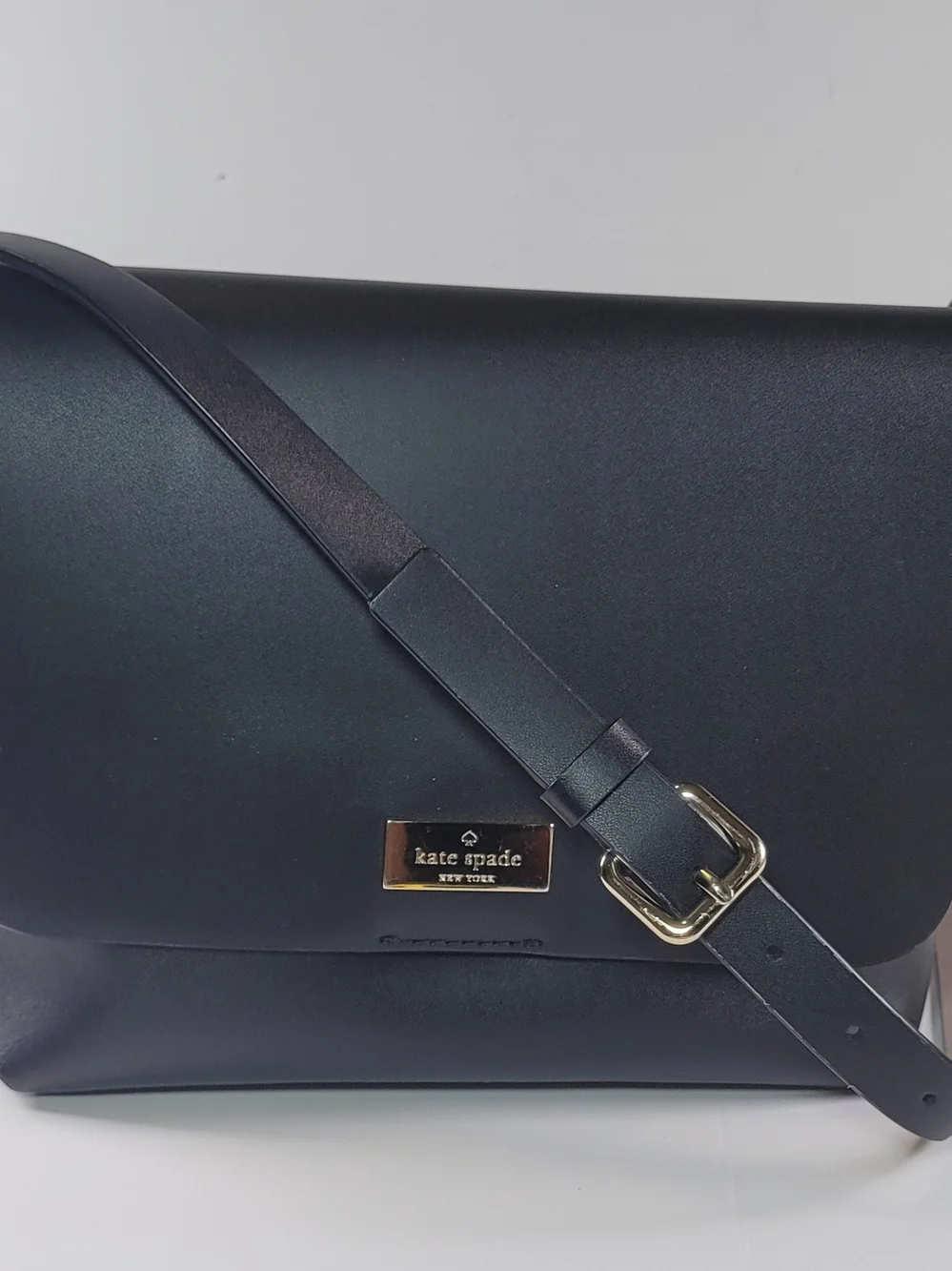 kate spade Black Crossbody with Beige Strap and Gold Plaque
